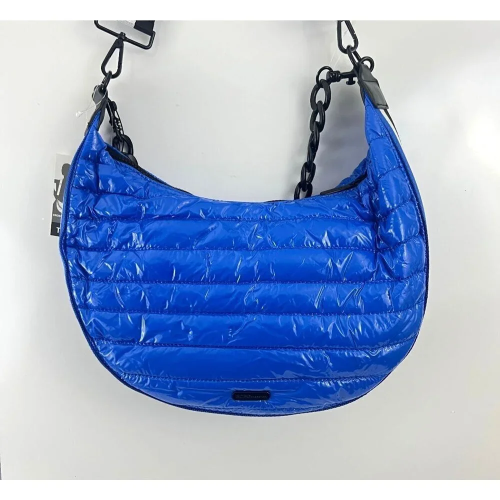 BCBGeneration Blue Quilted Puffer Hobo Bag 2 in 1 Chain Strap Shoulder‎ Bag